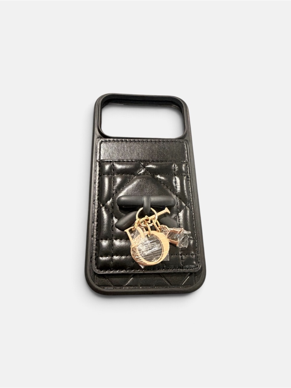 Black Quilted iPhone 17 Pro with Gold Accent Charms